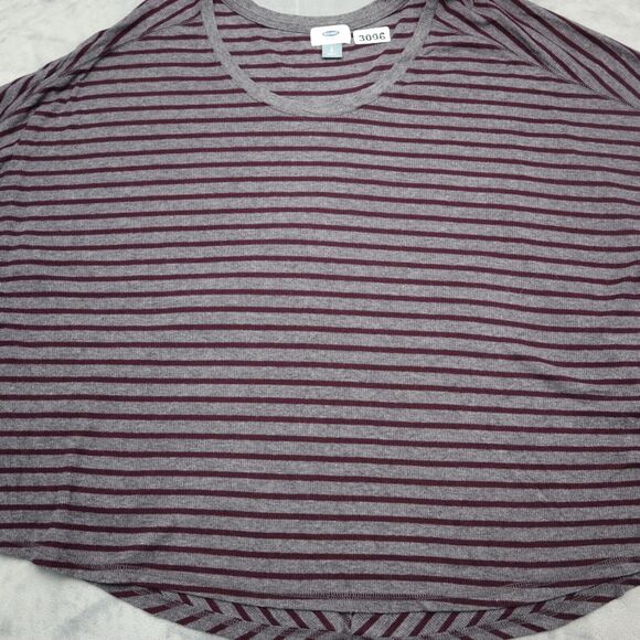 Old Navy Shirt Women L Maroon Gray Stripe Sweater Flowy Lightweight Split Bottom - Picture 10 of 16